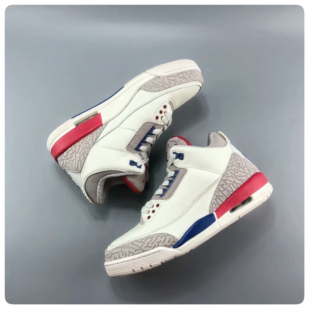 Air Jordan 3 International Flight White Grey Red Blue Shoes - Click Image to Close